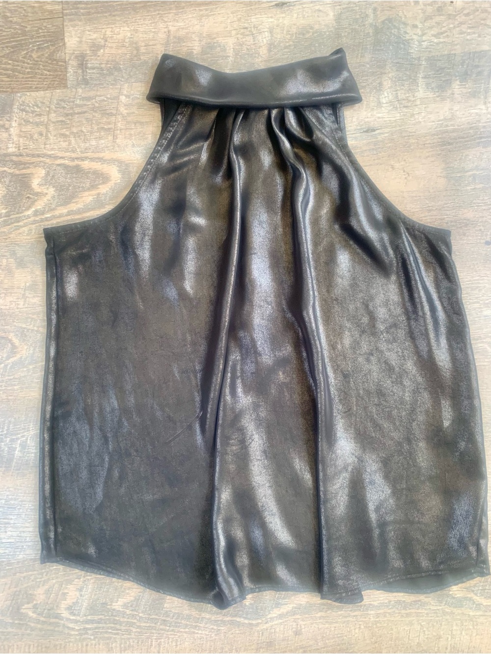 Sleek Black and Gold Metallic Like Halter Top
